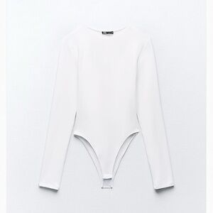 Zara Oyster White Longsleeve Polyamide Bodysuit Large